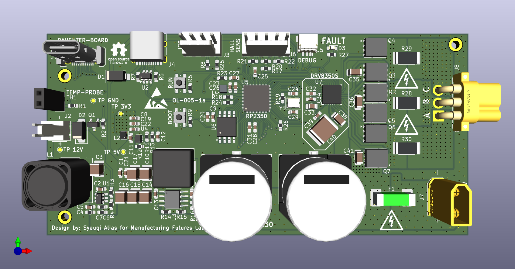Top view of the Pico BLDC Controller PCB